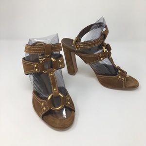 PRADA AUTHENTIC BROWN SUEDE BLOCK HEELS